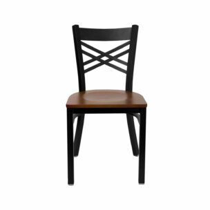 x-back metal frame chair with cherry seat