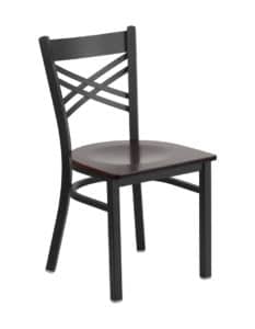 x-back metal frame chair with walnut seat