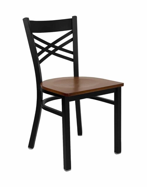 x-back metal frame chair with cherry seat