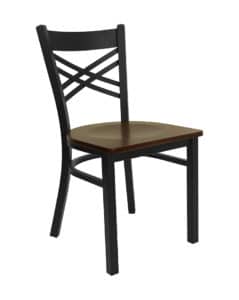 x-back metal frame chair with mahogany seat