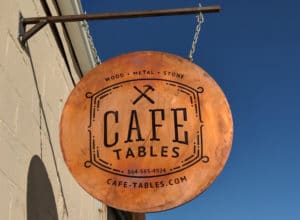 custom copper cafe tables hanging sign