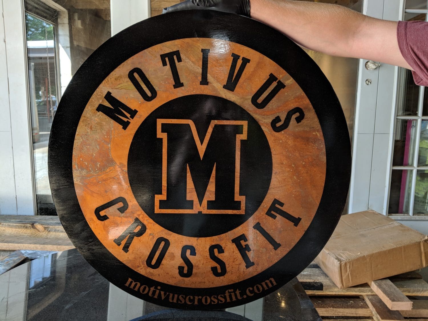 custom copper motivus crossfit sign