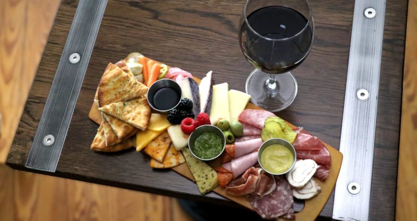 charcuterie on metal inlay table top