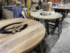 ash plank table top, natural with logo