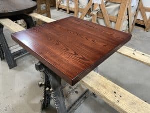 ash plank table top, dark mahogany