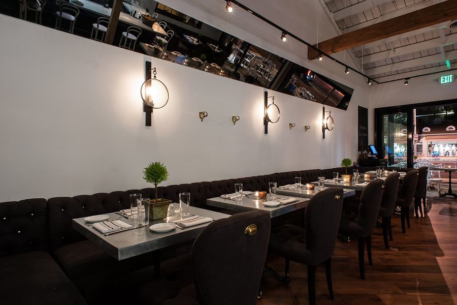 Avenue 31 dining room: custom zinc table tops
