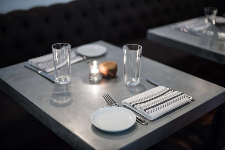 Avenue 31 dining room: custom zinc table tops