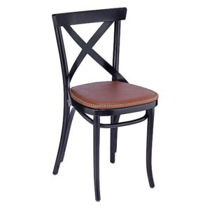 x-back bentwood side chair, black with padded seat and nails