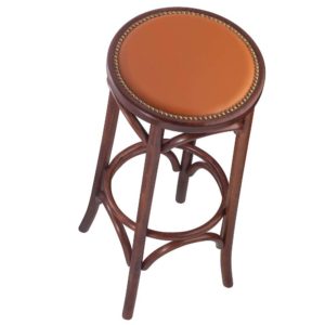 backless bentwood barstool, mahogany with padded seat