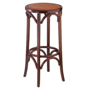 backless bentwood barstool, mahogany with padded seat
